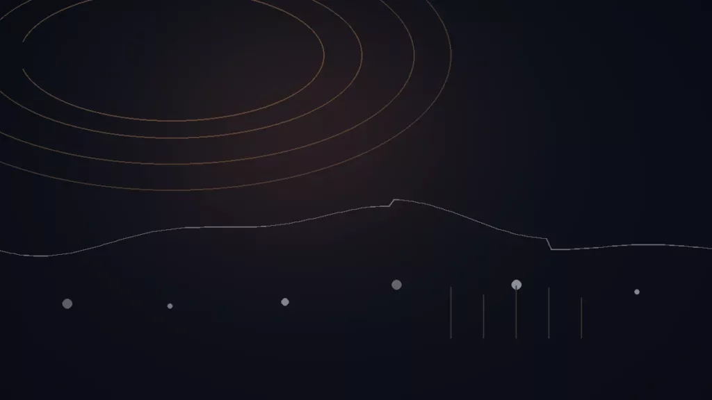RouteNote avis — illustration abstraite : arcs cuivrés, trajectoire de diffusion et repères reliés.
