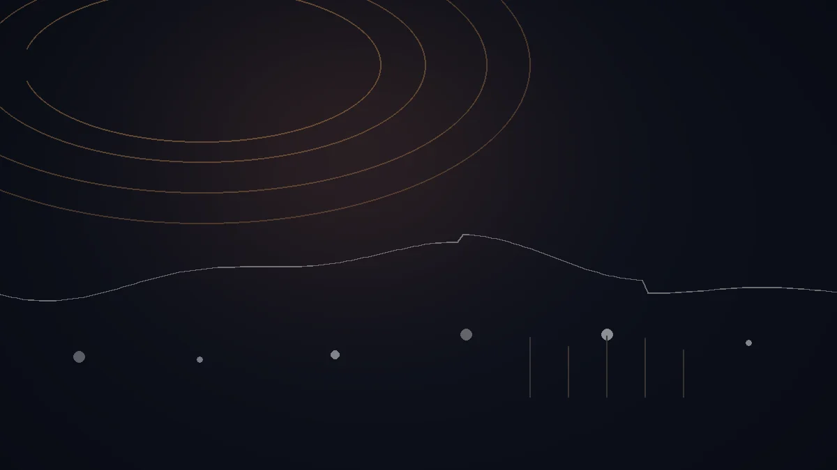 RouteNote avis — illustration abstraite : arcs cuivrés, trajectoire de diffusion et repères reliés.