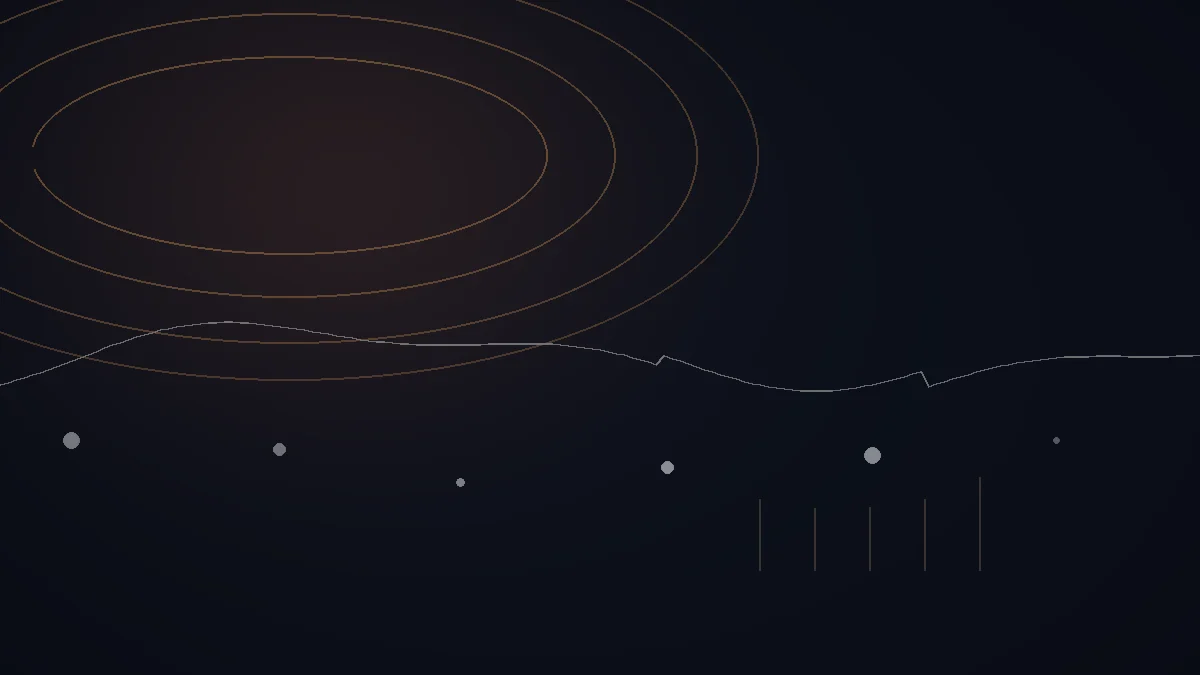 Viberate avis — illustration abstraite : arcs cuivrés, courbe de données et points de mesure.