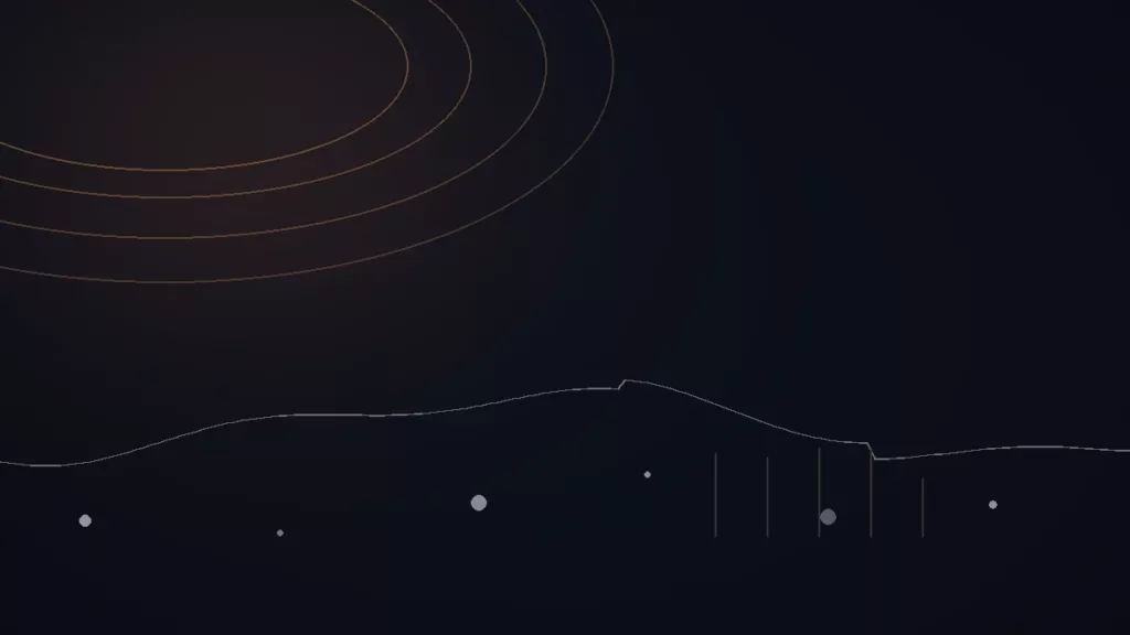Too Lost avis — illustration abstraite : arcs cuivrés, trajectoire de diffusion et repères reliés.
