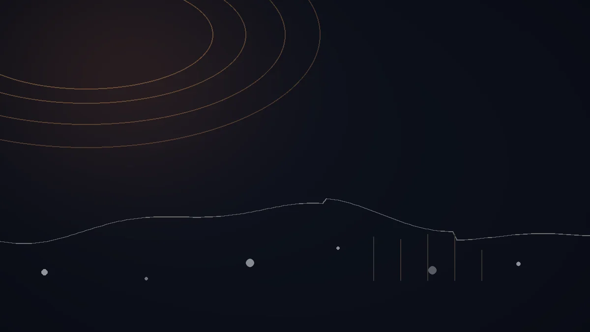 Too Lost avis — illustration abstraite : arcs cuivrés, trajectoire de diffusion et repères reliés.