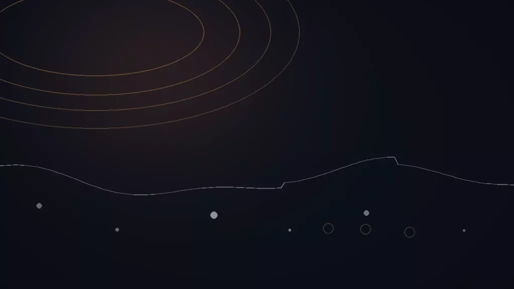 Bandzoogle avis — illustration abstraite : arcs cuivrés, parcours entre points de contact.