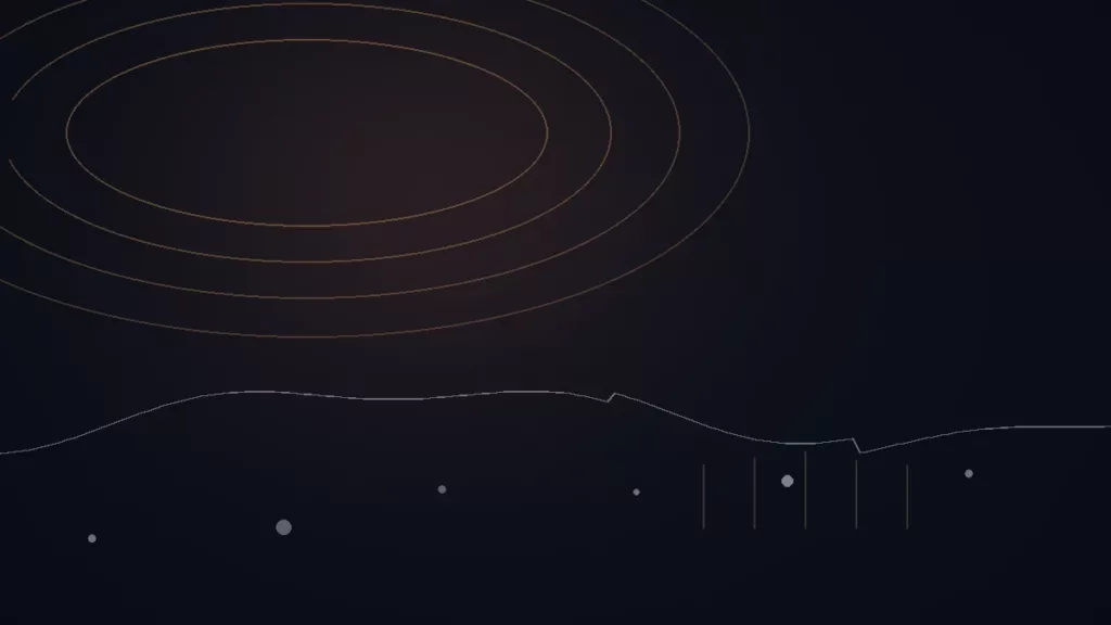 Sentric Music avis — illustration abstraite : arcs cuivrés, lignes de suivi et repères documentaires.