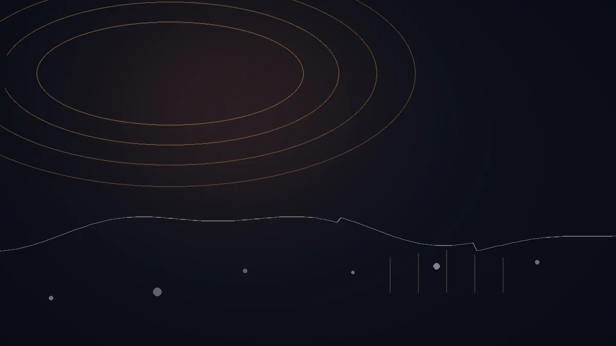 Sentric Music avis — illustration abstraite : arcs cuivrés, lignes de suivi et repères documentaires.