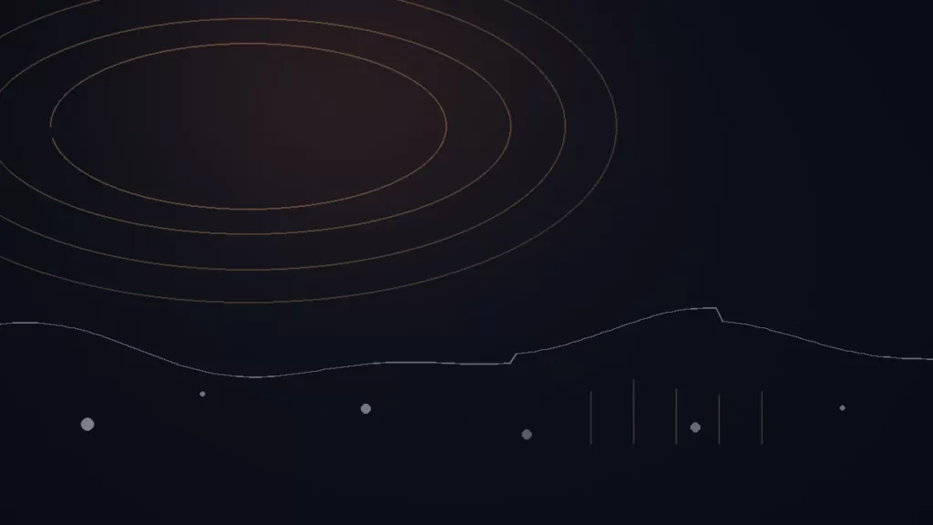Soundrop avis — illustration abstraite : arcs cuivrés, trajectoire de diffusion et repères reliés.
