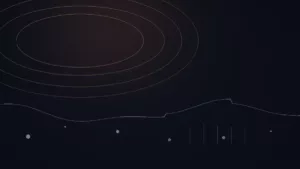 Soundrop avis — illustration abstraite : arcs cuivrés, trajectoire de diffusion et repères reliés.
