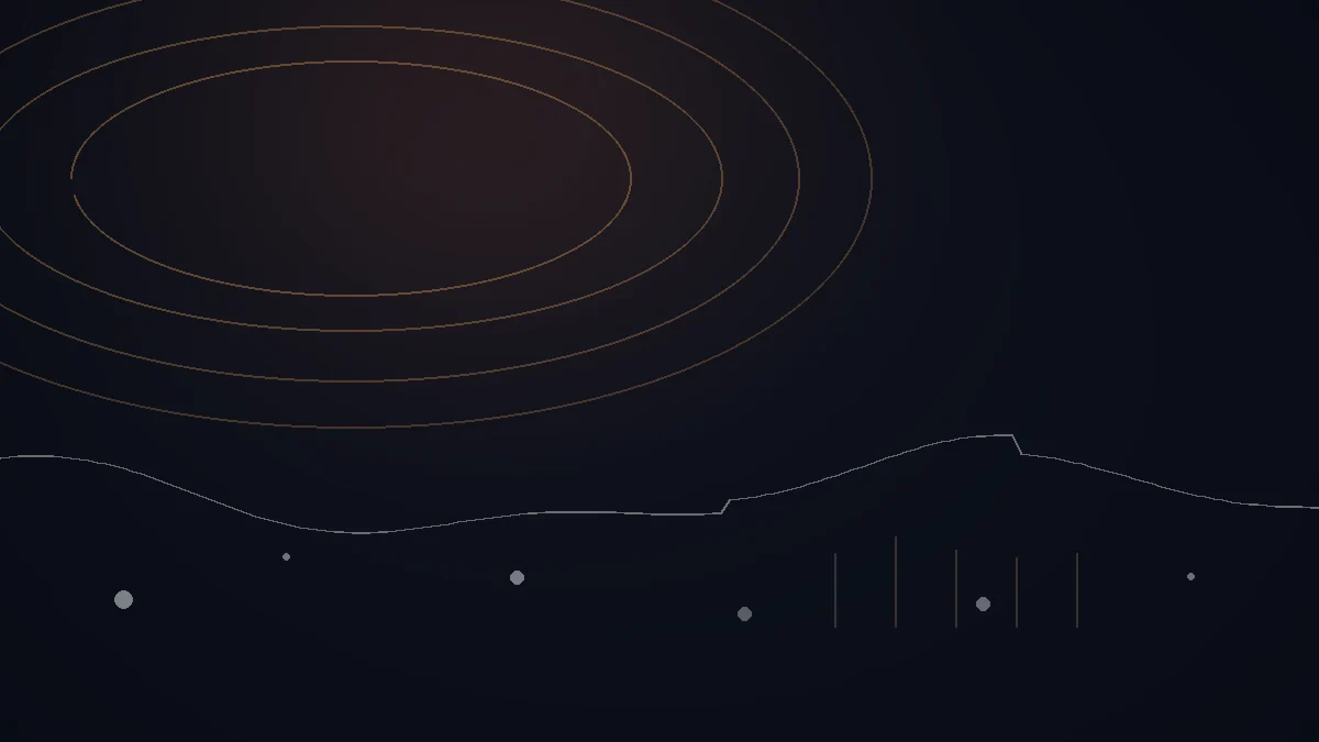 Soundrop avis — illustration abstraite : arcs cuivrés, trajectoire de diffusion et repères reliés.