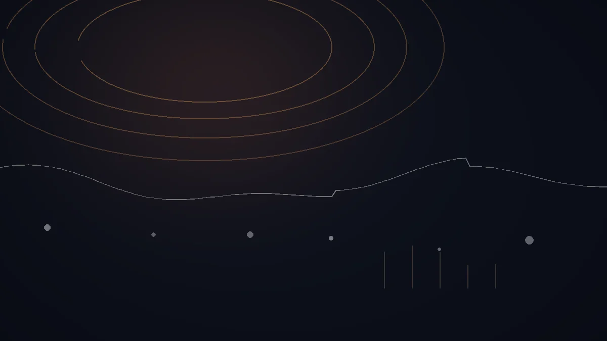 WARM avis — illustration abstraite : arcs cuivrés, courbe de données et points de mesure.