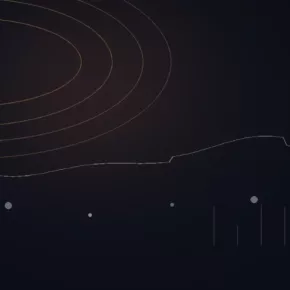 Radiomonitor avis — illustration abstraite : arcs cuivrés, courbe de données et points de mesure.
