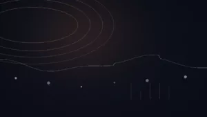 Radiomonitor avis — illustration abstraite : arcs cuivrés, courbe de données et points de mesure.