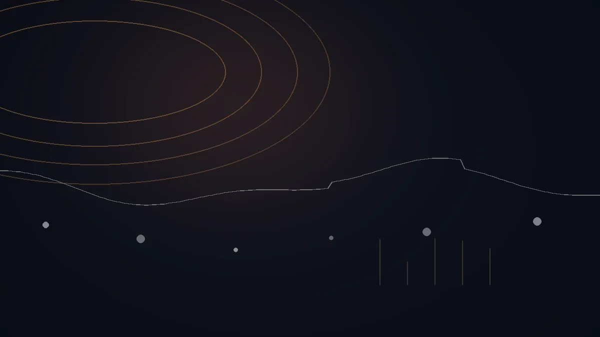 Radiomonitor avis — illustration abstraite : arcs cuivrés, courbe de données et points de mesure.