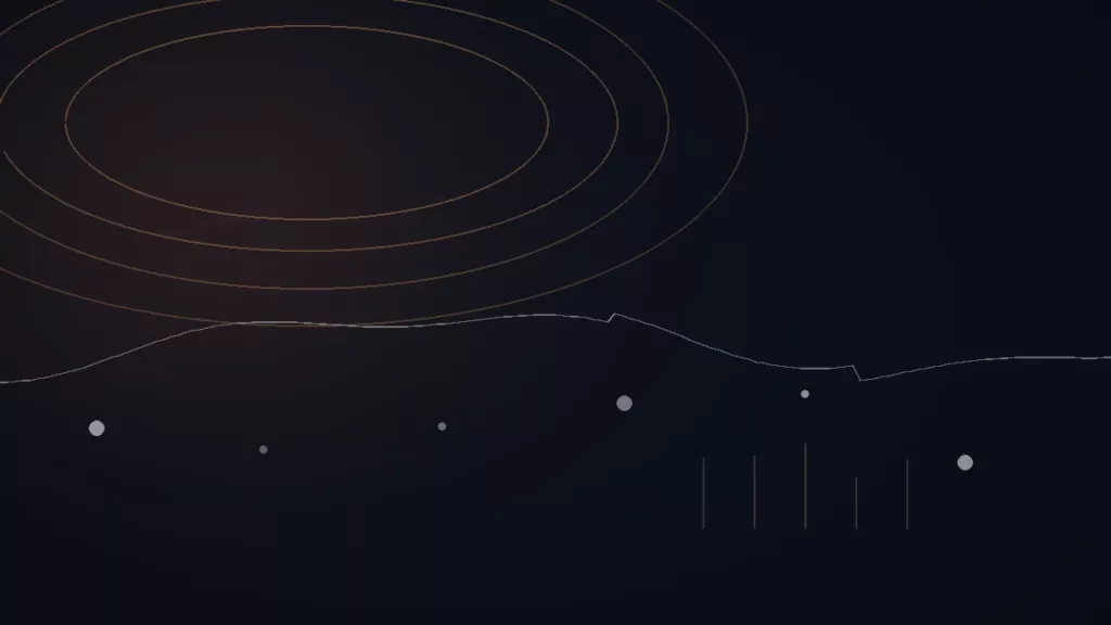 Muso.AI avis — illustration abstraite : arcs cuivrés, courbe de données et points de mesure.