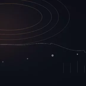 Muso.AI avis — illustration abstraite : arcs cuivrés, courbe de données et points de mesure.