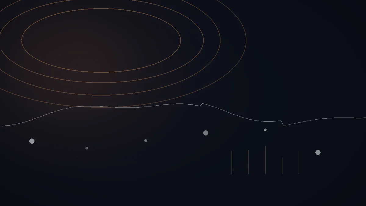 Muso.AI avis — illustration abstraite : arcs cuivrés, courbe de données et points de mesure.