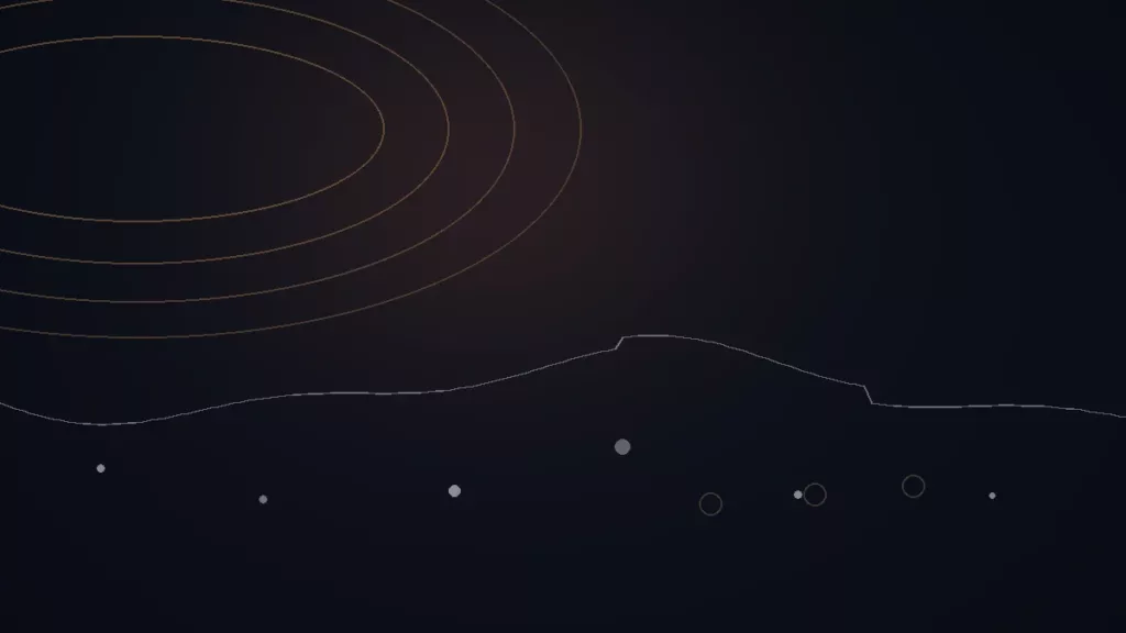Illustration abstraite de l’avis Quite Great : arcs cuivrés, trajectoire de campagne et points de contact.