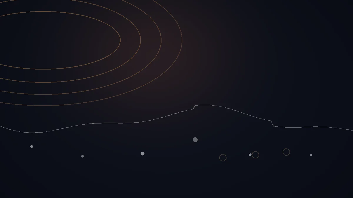 Illustration abstraite de l’avis Quite Great : arcs cuivrés, trajectoire de campagne et points de contact.