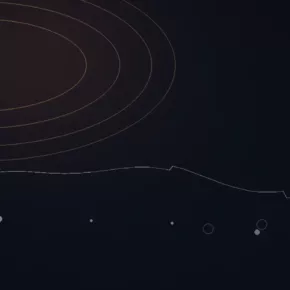 Illustration abstraite de l’avis Cyber PR Music : arcs cuivrés, trajectoire de campagne et points de contact.
