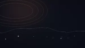 Illustration abstraite de l’avis Cyber PR Music : arcs cuivrés, trajectoire de campagne et points de contact.