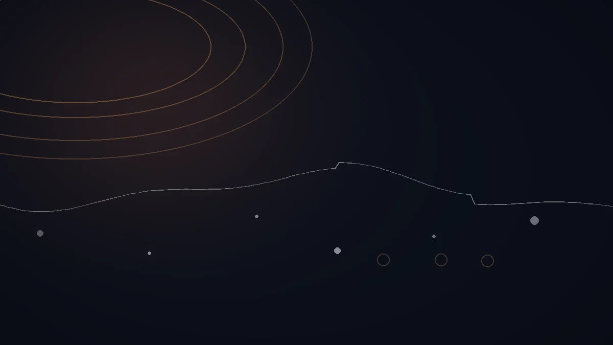 Illustration abstraite de l’avis The Syn : arcs cuivrés, trajectoire de campagne et points de contact.