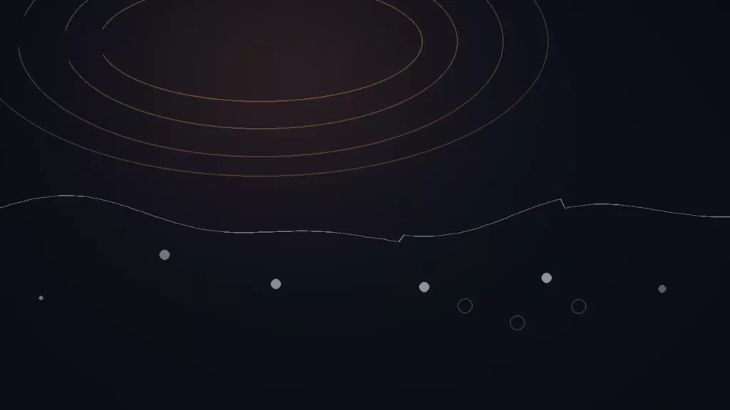 Illustration abstraite de l’avis Liberty Music PR : arcs cuivrés, trajectoire de campagne et points de contact.