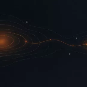 Deux champs acoustiques reliés par un signal orange sur fond bleu-noir
