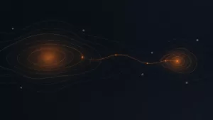 Deux champs acoustiques reliés par un signal orange sur fond bleu-noir