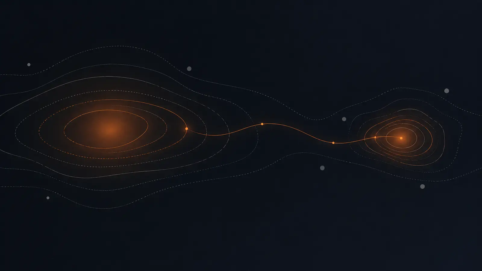 Deux champs acoustiques reliés par un signal orange sur fond bleu-noir