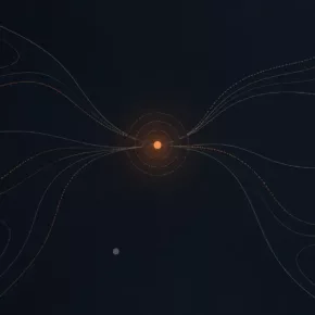 Lignes acoustiques convergeant vers un point de décision sur fond bleu-noir